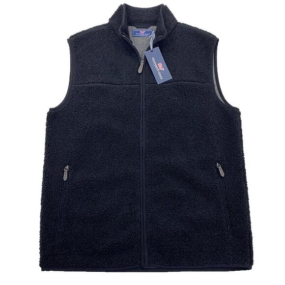 NWT Vineyard Vines Zip Nantucket Sherpa Vest Jacket XS‎ Black Mens $148